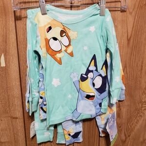4 PC Bluey Pajamas Set Toddler Shirt Pants 2T Cotton Blue/ Teal 2 Pair Mixmatch